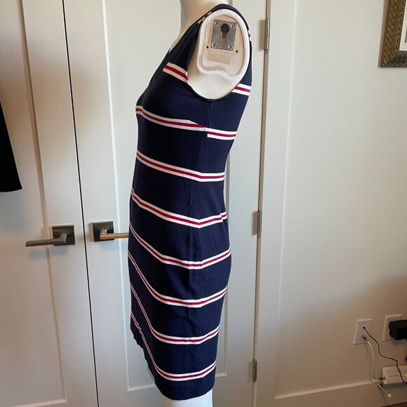 Banana Republic Slvless VNeck Fitted Stripe Mini Dress Navy Wht Red XS - no tags - Picture 4 of 8